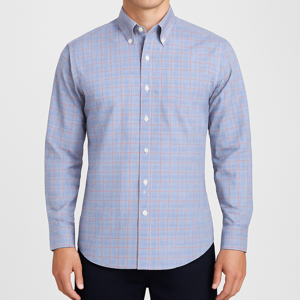 Brooks Brothers 346 Original Polo Shirt Blue Red Plaid Non-Iron Cotton 15½-2/3 R